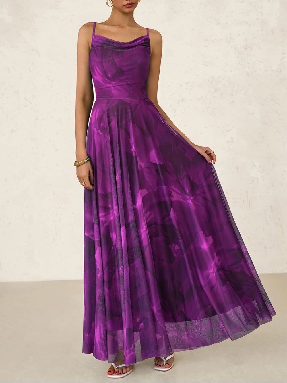 NEW WITH TAGS - Women's Purple Floral Cowl Neck Maxi Dress
